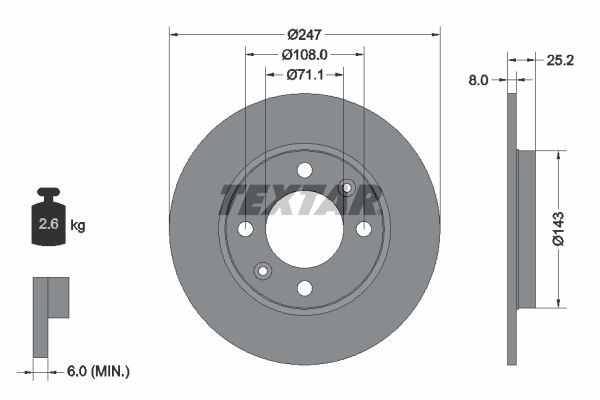 TEXTAR Brake disc Article number: 92055003 cheaply