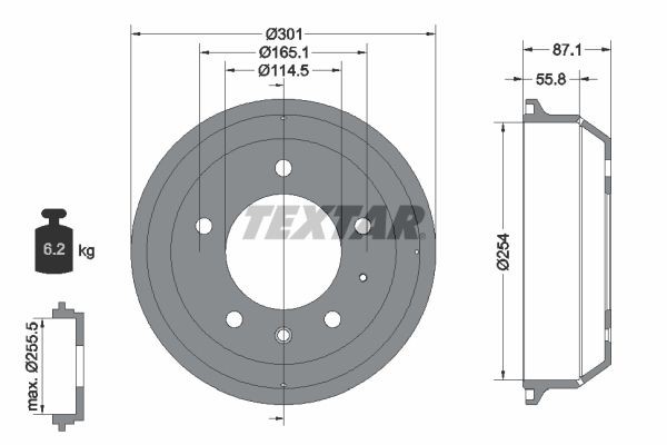TEXTAR Brake drum Article number: 94037500 cheaply