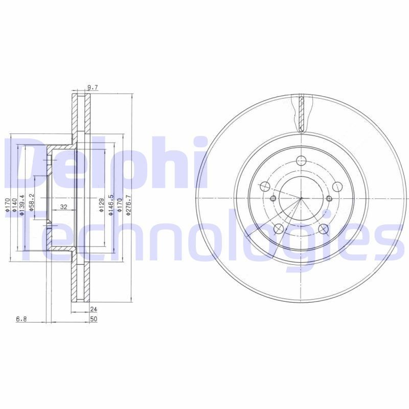 DELPHI Bremseskive artikkelnummer: BG2827C billig