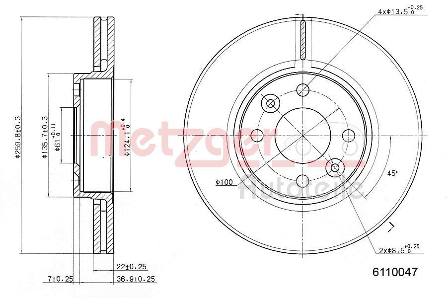 METZGER Brake disc Article number: 6110047 cheaply