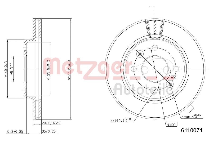 METZGER Brake disc Article number: 6110071 cheaply