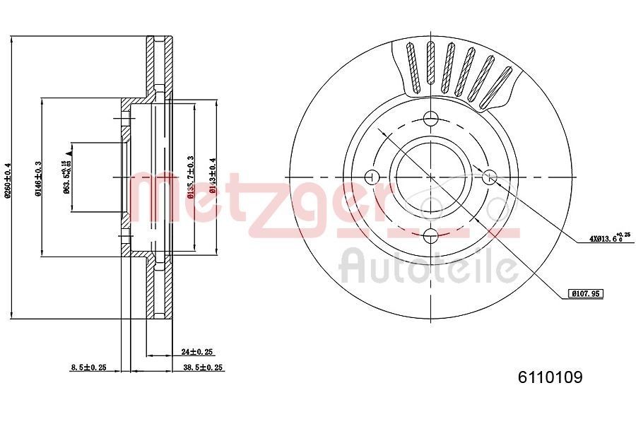 METZGER Brake disc Article number: 6110109 cheaply