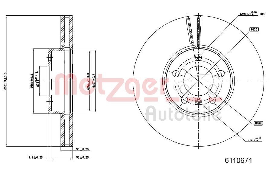 METZGER Brake disc Article number: 6110671 cheaply
