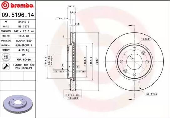 BREMBO Brake disc Article number: 09.5196.11 cheaply