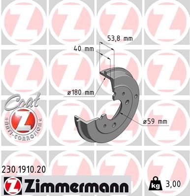 ZIMMERMANN Brake drum Article number: 230.1910.20 cheaply