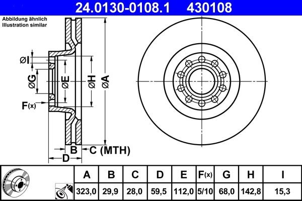 ATE Brake disc Article number: 24.0130-0108.1 cheaply