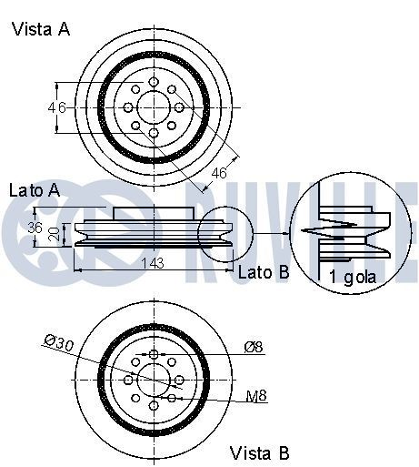 RUVILLE Piedziņas skriemelis, Kloķvārpsta raksta numurs: 515819 lēti