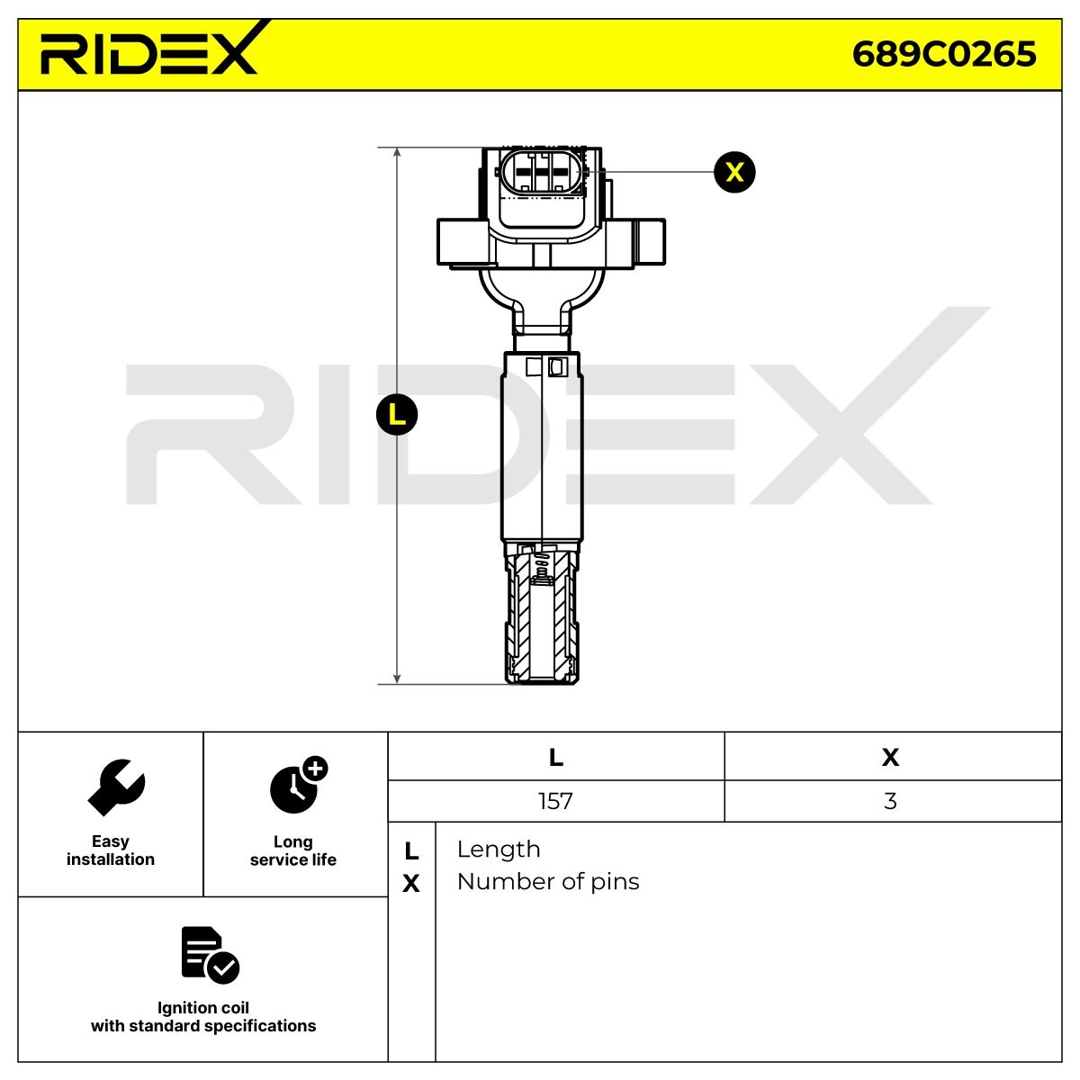 RIDEX Запалителна бобина артикулен номер: 689C0265 евтино