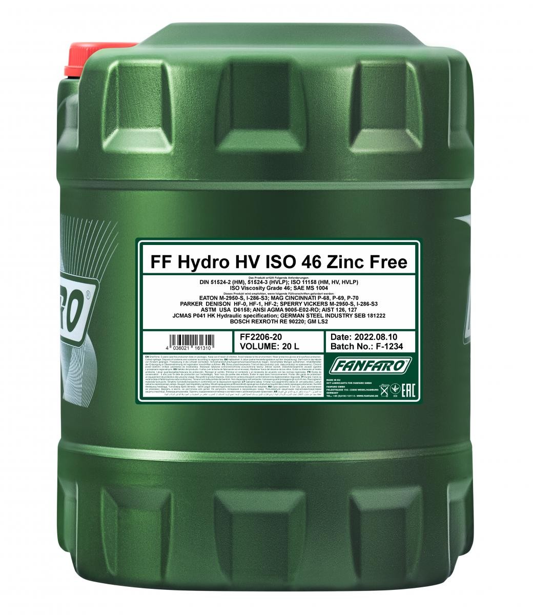FANFARO Huile hydraulique Hydro HV ISO 22, VI 280 UGS: FF2206-20 à peu de frais