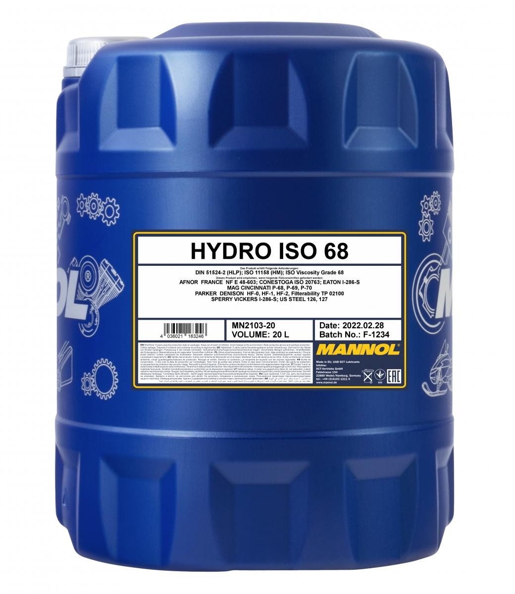 MANNOL Központi hidraulika olaj HYDRO ISO 68. Cikk szám: MN2103-20 olcsó